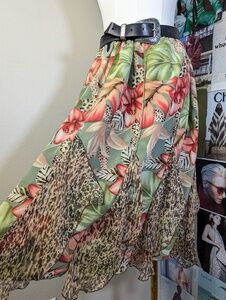 Allison Taylor Floral and Animal Print Midi Skirt